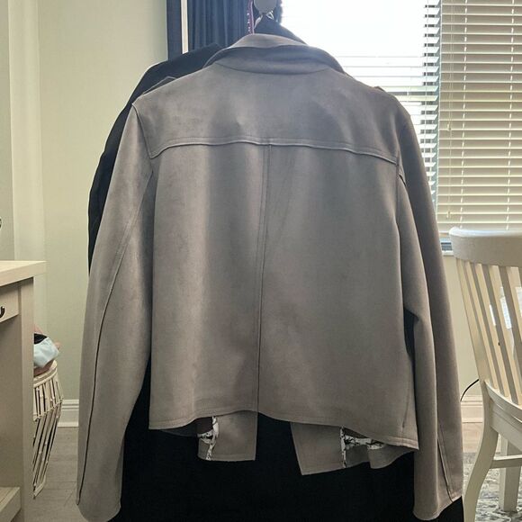 Philosophy Gray Leather Moto Jacket with Wide Lapels - Picture 2 of 3